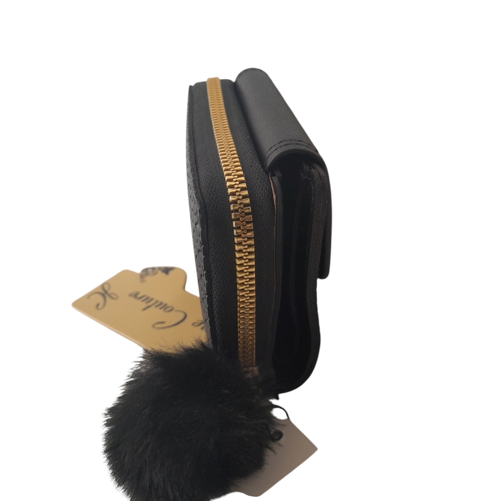 Jolene Couture Black Zippy Wallet with Pom Pom - Picture 4 of 9